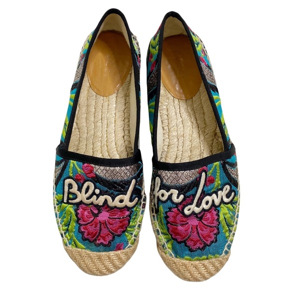 Gucci Shoes - Gucci Pilar Blind for Love Embroidered Slip On Espadrille Flat Size 36/US 6